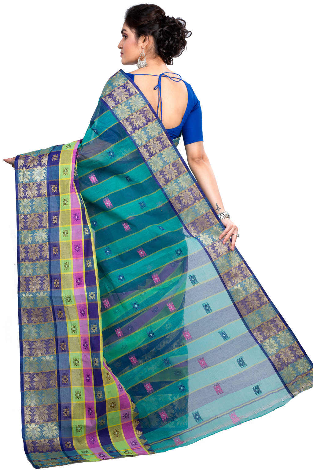 Light Green Pure Cotton FulPar Tant Saree (866)